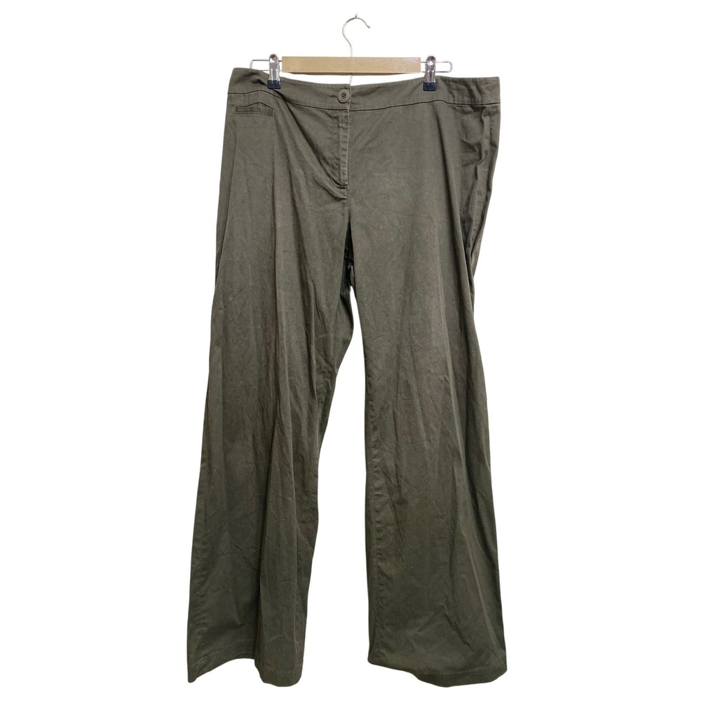 Eileen Fisher‎ Womens Wide Leg Trousers Olive Green Size L Casual Professional